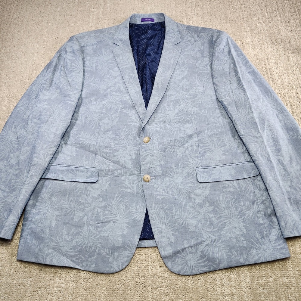 Alan Flusser Blazer Men XXL Gray Floral AOP Jacquard Sport Coat Jacket Cotton‎